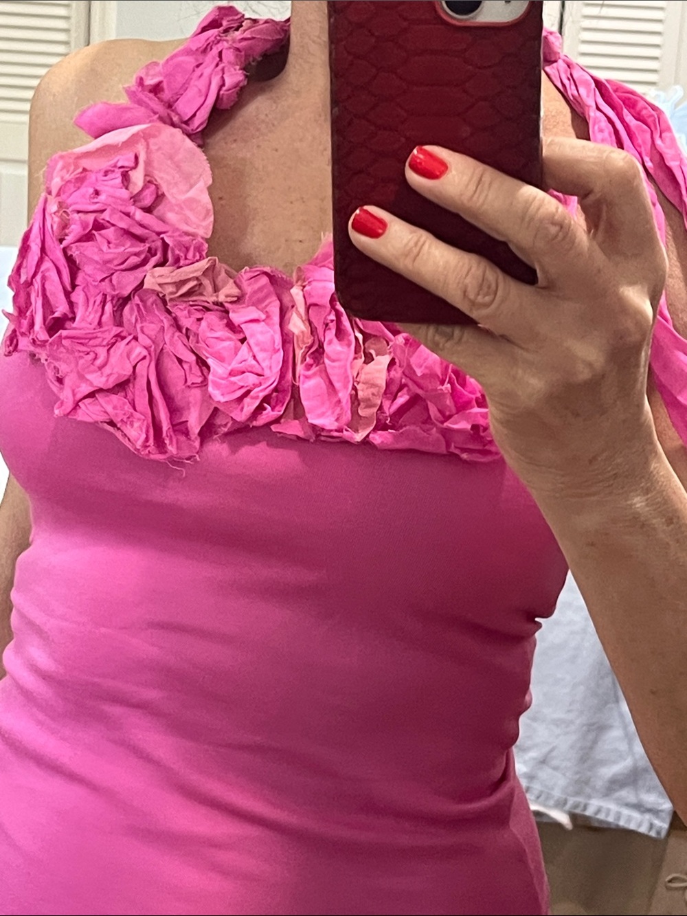 Ralph Lauren Black Label Pink 3-D Floral-Trim Tank Top